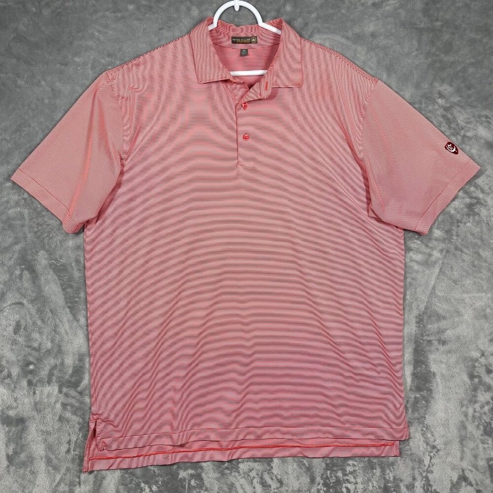 Peter Millar Summer Comfort Mens XL Red & White Striped Golf‎ Polo Shirt